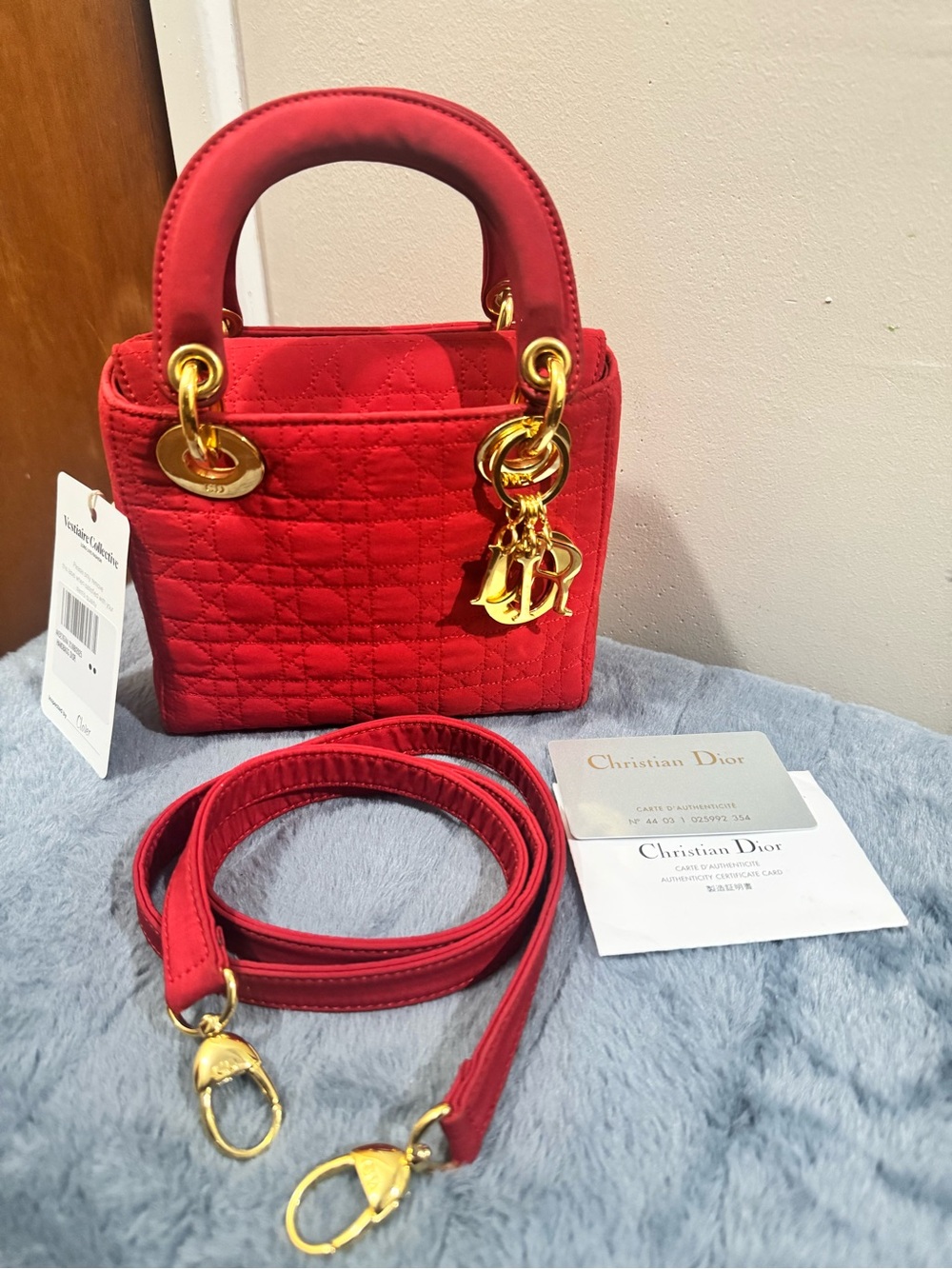 Lady Dior Mini Red Nylon in Gold Hardware